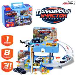 Парковка Полицейский участок 2 уровня: детали для сборки, машина, дорожные знаки, в коробке Автоград 10530188