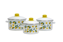 Эмаль набор посуды Магн 3 предм. кастрюли цилиндрические с металл. крышками 2л, 3л, 4л Лимоны Эмаль Магнитогорск 2-3207/4