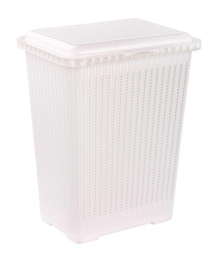 Корзина для белья пластиковая прямоугольная 25л 37х27х47см Вязаное плетение, белый Альтернатива М6888