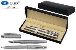 Набор подарочный (2 металлические ручки с поворотным механизмом, корпус серебристый, чернила синие) МС-7786