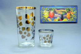 Двойка - набор стеклянный 12 предметов (6 стаканов + 6 стопок) трафарет золото, в п/у Красота стекла 200г/2