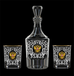 Набор стеклянный  3 предмета (графин - штоф + 2 стакана) Россия, в п/у Декостек 1330-ГДЗ4