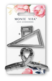 Крабы для волос Monte Vita набор  2шт. глянцевые серебристый, 7см 458825