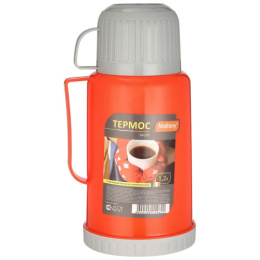 Термос  1,2л стеклянная колба узкое горло пластиковый корпус пластиковая ручка крышка-кружка, Saldo Mallony 008235