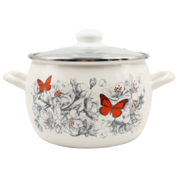 Кастрюля эмалированная Стэма Яблоневый цвет 3,5л сферическая со стеклян. крышкой Лысьвенские эмали 4213САП2/4Жм