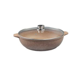 Жаровня алюминиевая литая с антиприг. мраморным покрытием Алтай d-28см со стеклян. крышкой с двумя ручками Гардарика 1828-07-10