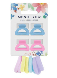 Набор для волос Monte Vita 12шт. 8 резинок + 4 краба, пастельные цвета 457034