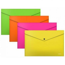Папка с кнопкой А4 ErichKrause Glossy Neon, полупрозрачная ассорти 50300