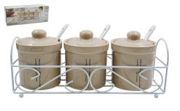 Банки для сыпучих керамические (доломит) набор 3шт. 240мл на металл. подставке Жизнь прекрасна, в п/у Lavenir HC520-N118