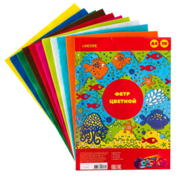 Фетр 10 цветов 10 листов цветной Devente, толщина 1мм, пластиковый пакет 8040681