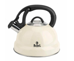 Чайник из нержавеющей стали со свистком 3,0л черная ручка, кремовый Rashel М-7830