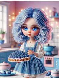 Алмазная мозаика на подрамнике 23х30см Куколка с пирогом (с частичным заполнением) НД-1562