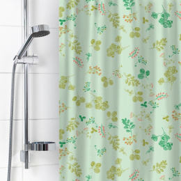 Штора для ванной полиэтилен 180х180см 6984 12 колец Веточки, зеленый Вилина