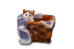 Зоокашпо декоративное гипсовое Кошка в лукошке 24х21см ГусьДекорЛюкс 5КП65