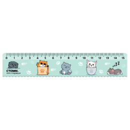 Линейка пластиковая 15см Стамм Коты, с волнистым краем ЛН-32097